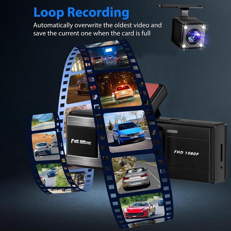 Whatook Wifi-1080P 3 Channel Dash Cam with 32GB Card HDR G-Sensor 24Hr Parking Waterproof Backup Camera Triple Dashcam Video Dashcam
