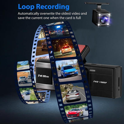 Whatook Wifi-1080P 3 Channel Dash Cam with 32GB Card HDR G-Sensor 24Hr Parking Waterproof Backup Camera Triple Dashcam Video Dashcam