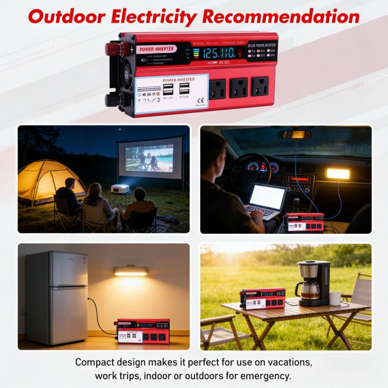 5000W Car Power Inverter DC 12V to AC 110V Converter 4 USB Outputs LCD Display 6000W Peak Power Vehicle Power Inverter