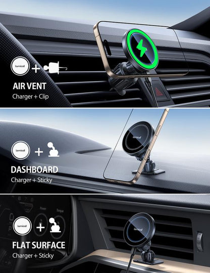 Lamicall 15W Magsafe Car Charger Mount – [2-In-1 Vent Clip & Dashboard Adhesive] Fast Wireless Magnetic Phone Holder for Iphone 16/15 Pro Max Adjustable #Tiktokshopblackfriday #Tiktokshopcybermonday