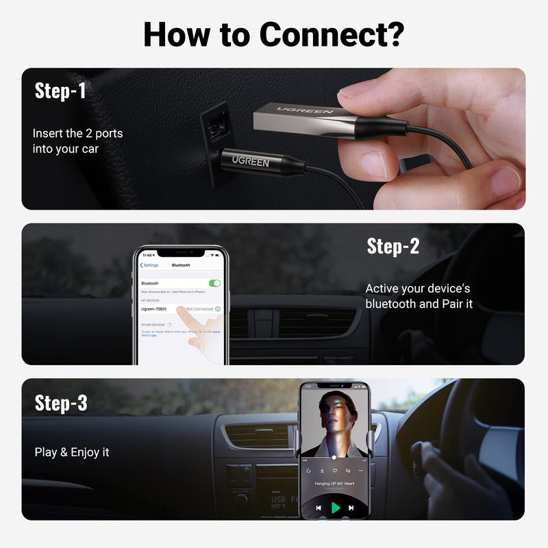 UGREEN 3.5Mm Bluetooth Receiver Aux to Bluetooth 6.0 Adapter for Hands-Free Calls Compatible with Car Speaker and Home Audio with Built-In Microphone Aux Input for Car USB 2.0 to 3.5Mm Jack Kit,Tiktokshopholidayhaul
