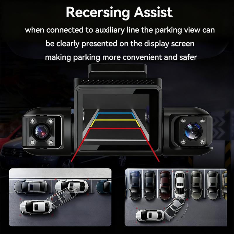 4 Channel Car Dash Cam，Car Video Surveillance with Night Vision， Car DVR Hd Screen Front Rear Left and Right Dashcam-Dash Camera for Car