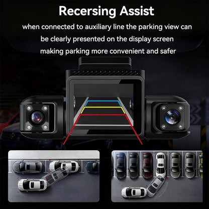 4 Channel Car Dash Cam，Car Video Surveillance with Night Vision， Car DVR Hd Screen Front Rear Left and Right Dashcam-Dash Camera for Car