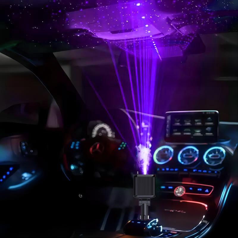 Fast Car Charger with Starlight 4-In-1 Retractable Car Charger with Built-In Double Cable Voltage Display 31.5 Inch Range Built-In Starlight Projector