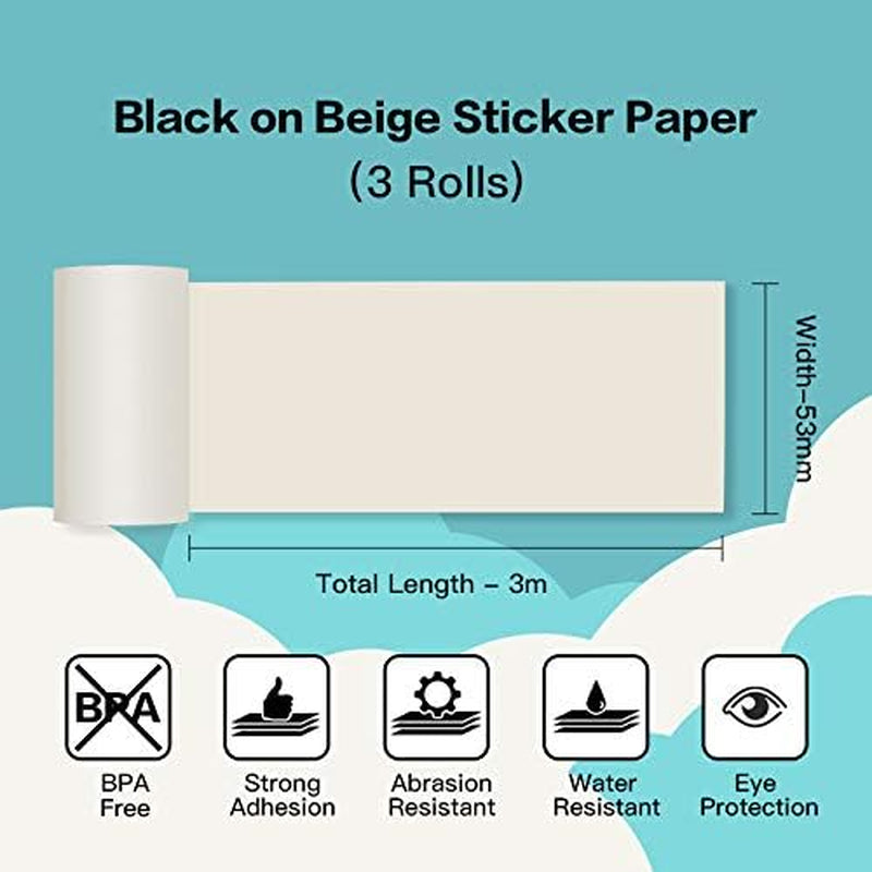 Eyes Protection Beige Thermal Paper- for  M02/M02 Pro/M02S/M03 Pocker Printer, 50Mm X 3M, Diameter 30Mm, 3 Rolls
