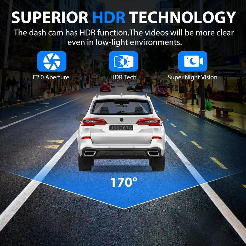 Whatook Wifi-1080P 3 Channel Dash Cam with 32GB Card HDR G-Sensor 24Hr Parking Waterproof Backup Camera Triple Dashcam Video Dashcam