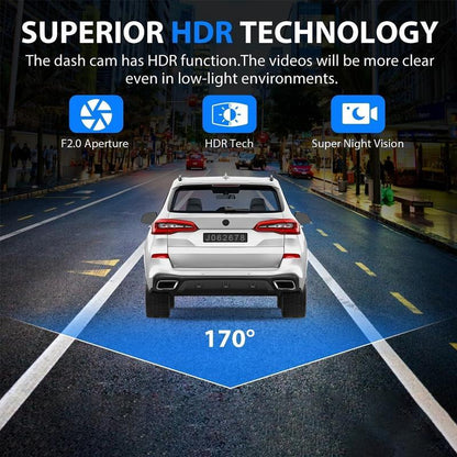 Whatook Wifi-1080P 3 Channel Dash Cam with 32GB Card HDR G-Sensor 24Hr Parking Waterproof Backup Camera Triple Dashcam Video Dashcam