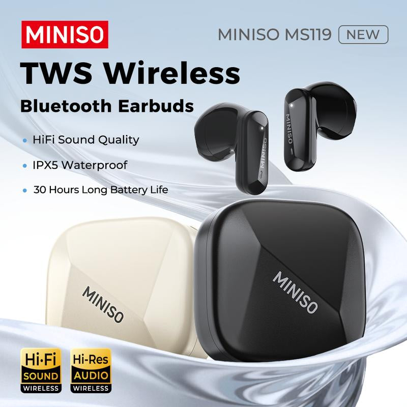 MINISO MS119 TWS True Wireless Earbuds Bluetooth Headphones, Bluetooth 6.0, 30H Long Playtime, IPX5 Water-Resistant, 2 Mics for Clear Calls, Deep Bass Sound Earphones