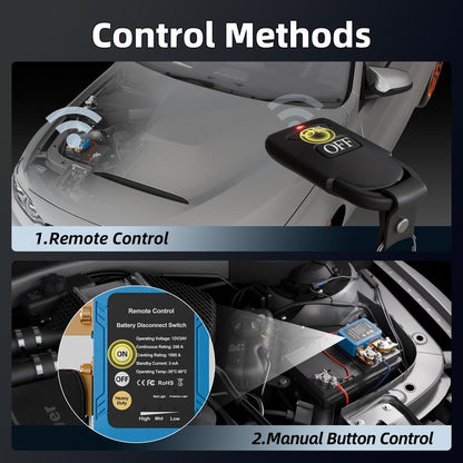 Eunik Dc 12V 240A Wireless Remote Battery Disconnect Switch, Two Key Operation for Cars, Quick Power Cut off Feature Smart