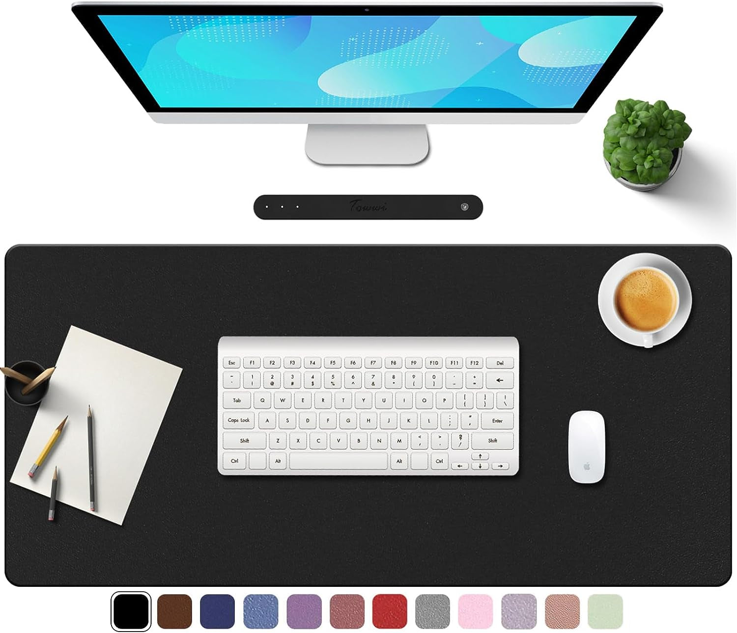 PU Leather Desk Pad with Suede Base, Multi-Color Non-Slip Mouse Pad, 36” X 17” Waterproof Desk Writing Mat, Large Desk Blotter Protector(Black)