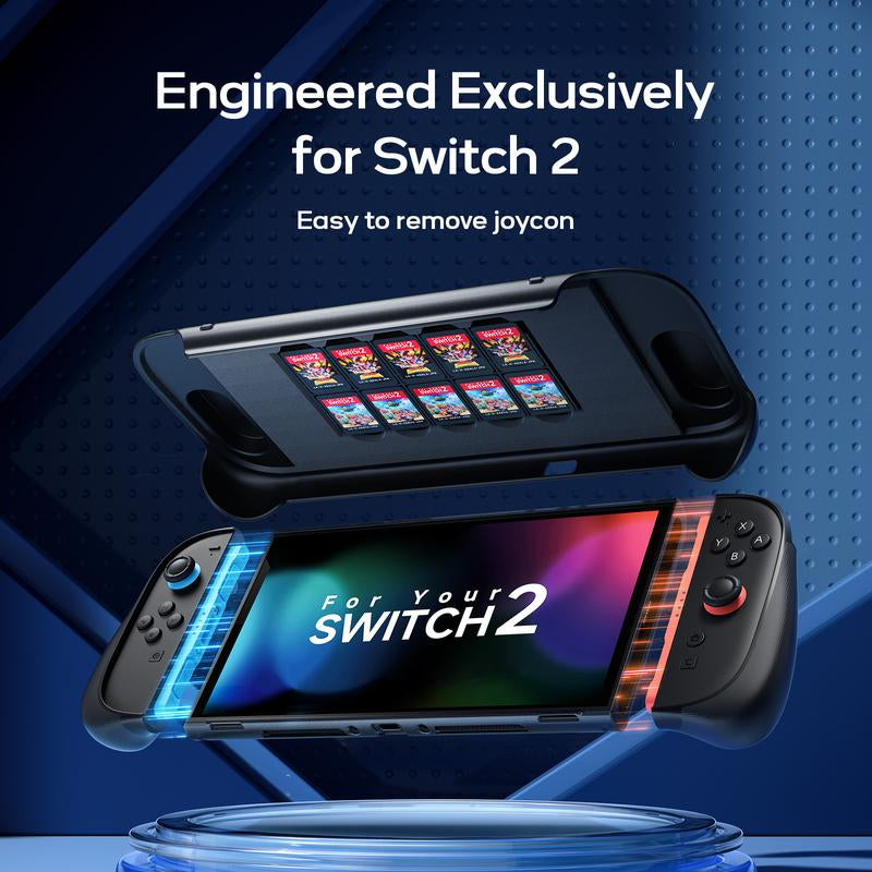 JSAUX Split Protective Case for Nintendo Switch 2, TPU Middle Frame & PC Front Cover, Non-Slip Ergonomic Grip, Storage for 10 Game Cards, Supports Stand Use, Shock Absorption & Anti-Scratch-Pc0114