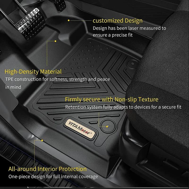 OEDRO Floor Mats Compatible with 2014-2018 Chevy Silverado/Gmc Sierra 1500 Crew Cab, 2015-2019 Chevy Silverado/Gmc Sierra 2500HD 3500HD Crew Cab, with 1St Row Bench Seat, Custom Fit Black TPE Floor Liners 1St & 2Nd Row All-Weather Protection