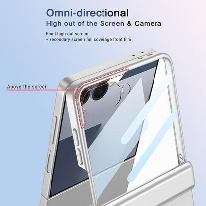 XIMAND for Samsung Galaxy Z Flip 7 Case with 360 Bracket Ring Holder Magnetic Hinge Protection & Built-In Front Screen Protector, Slim Texture Shockproof Case.