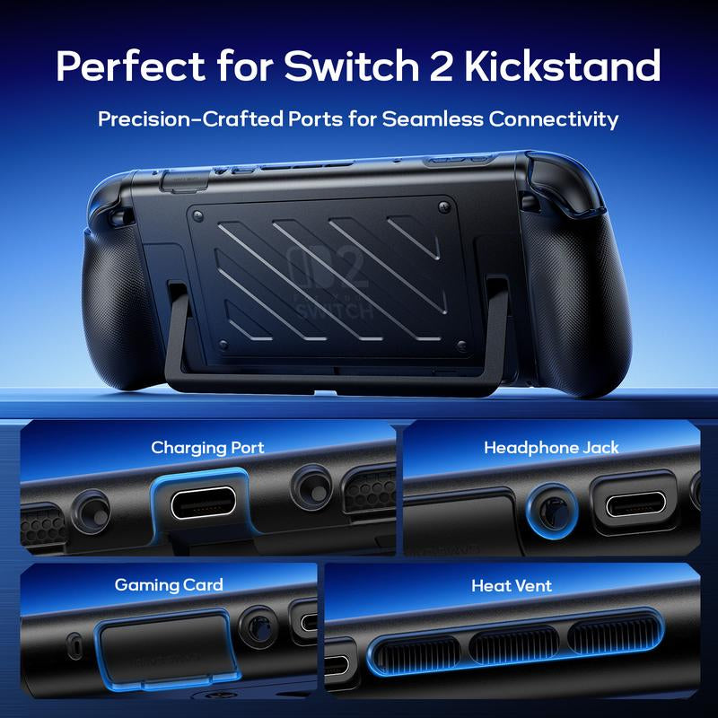 JSAUX Split Protective Case for Nintendo Switch 2, TPU Middle Frame & PC Front Cover, Non-Slip Ergonomic Grip, Storage for 10 Game Cards, Supports Stand Use, Shock Absorption & Anti-Scratch-Pc0114