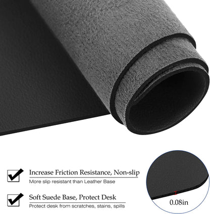 PU Leather Desk Pad with Suede Base, Multi-Color Non-Slip Mouse Pad, 36” X 17” Waterproof Desk Writing Mat, Large Desk Blotter Protector(Black)