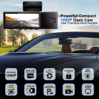 Whatook Wifi-1080P 3 Channel Dash Cam with 32GB Card HDR G-Sensor 24Hr Parking Waterproof Backup Camera Triple Dashcam Video Dashcam