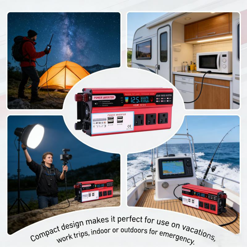 5000W Car Power Inverter DC 12V to AC 110V Converter 4 USB Outputs LCD Display 6000W Peak Power Vehicle Power Inverter