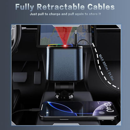 Retractable Car Charger Adapter for Iphone 17,4 in 1 Fast Charging Car Phone Charger,120W USB C Car Truck Accessories,Road Trip Essentials Gift for Men Women for Iphone 17 Pro Max/16/15/14/13/12,Galaxy