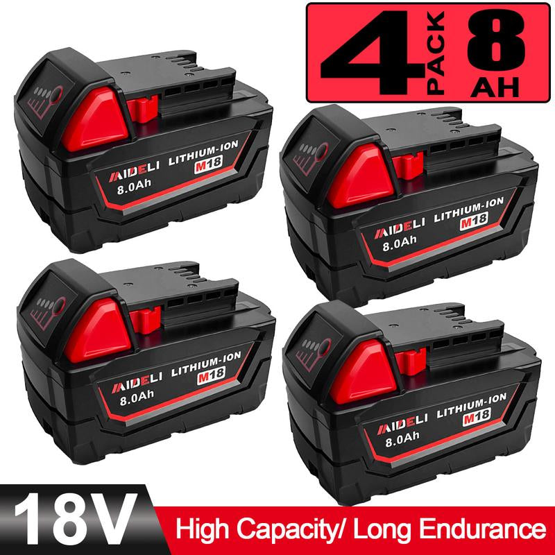 4-Pack 18V 8.0Ah Lithium-Ion Battery for M18 Tools 48-11-1850 48-11-1840 48-11-1852 48-11-1815 Cordless Power Tools with LED Indicator