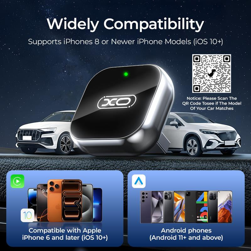 Mini Wireless Carplay & Android Auto Adapter, Upgrade Convert Wired to Wireless, Plug-And-Play, No Delay, Stable Connection Carplay for Iphone & Android（Ios10+, Android 11+）