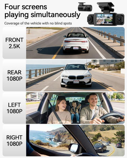 IIWEY N5 4 Channel Dash Cam 360° View 1080P Front & Rear 8 IR Lamps Night Vision 5G Wifi APP Control G-Sensor Parking Mode 128GB SD Card Included Side Camera