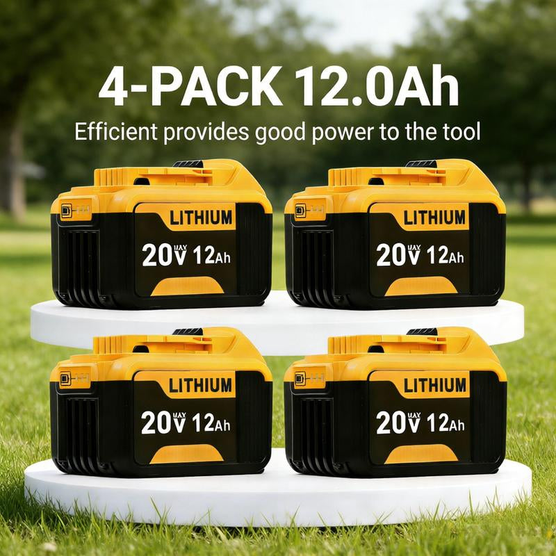 Dewalt Replacement Lithium-Ion Battery 20V Flexvolt 12.0Ah Lithium-Ion Battery Pack, Compatible with DCB606/DCB609/DCB612/DDCB200/DCB201/DCB203/DCB204/DCB206/DCB207/DCB209 Power Tools, 4-Pack