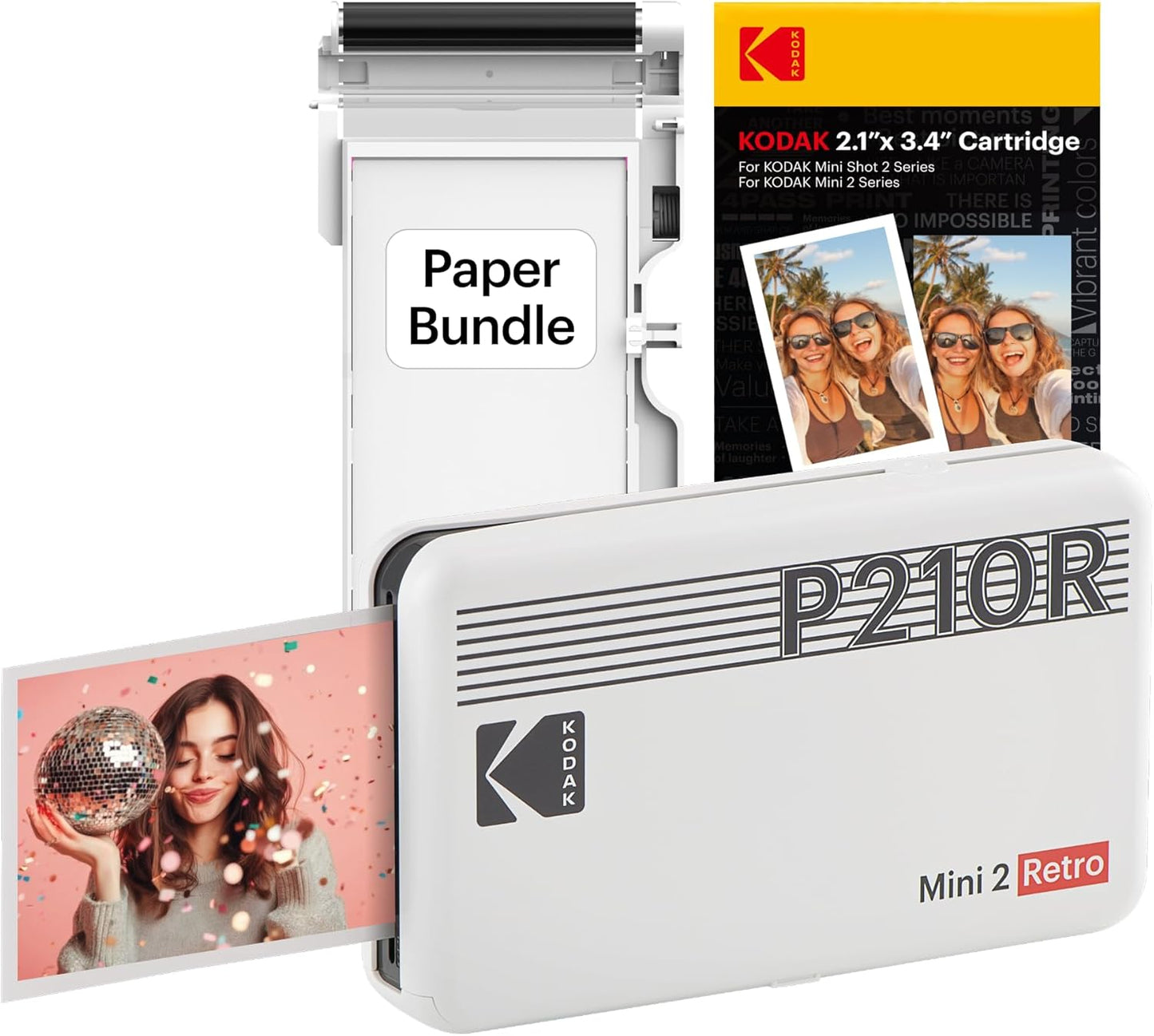 Mini 2 Retro 4PASS Portable Photo Printer, 2.1X3.4 Inches, Instant Picture Printer for Iphone and Android, Photo Printer Gift, 38 Sheets Bundle, White