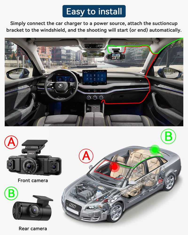IIWEY N5 4 Channel Dash Cam 360° View 1080P Front & Rear 8 IR Lamps Night Vision 5G Wifi APP Control G-Sensor Parking Mode 128GB SD Card Included Side Camera