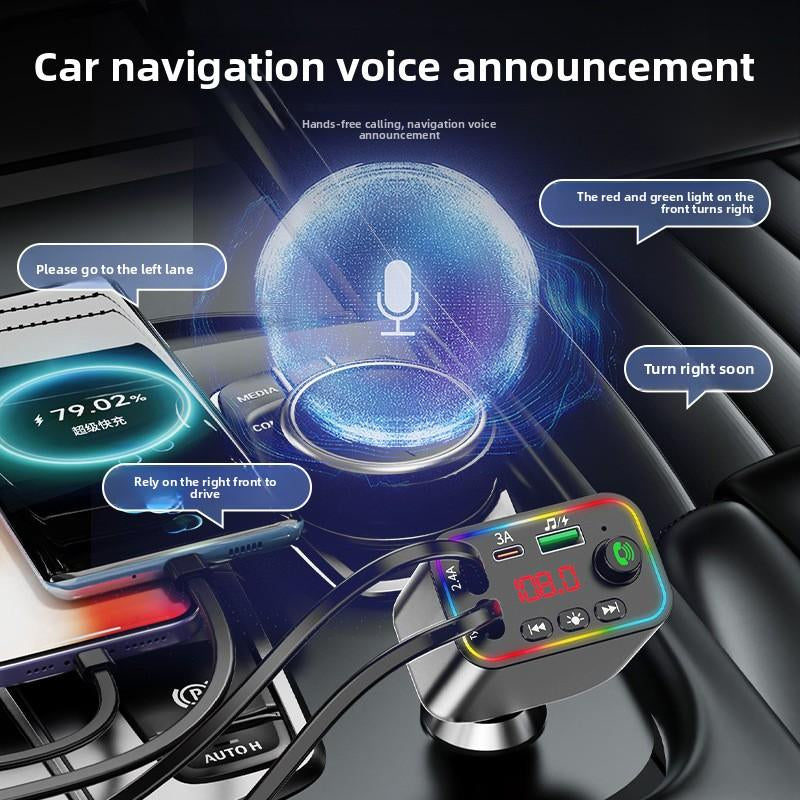 4-In-1 Retractable Car Charger: Dual USB Ports,Adjustable Frequency 87.5-108 Wireless Radio, Bluetooth Adapter& Charger,Mp3 Player (TF Card/Usb Supported) with Bluetooth-Compatible, 7-Color LED & Hands-Free Calling – Works with Iphone 11 to 15 Pro Max