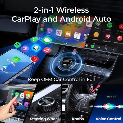 Mini Wireless Carplay & Android Auto Adapter, Upgrade Convert Wired to Wireless, Plug-And-Play, No Delay, Stable Connection Carplay for Iphone & Android（Ios10+, Android 11+）