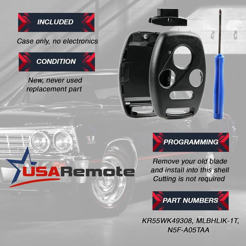 Cutting NOT Required - Key Fob Keyless Entry Remote Shell Case & Pad Fits Honda 2003-2012 Accord / 2006-2013 Civic EX / 2009-2015 Pilot /2005-2006 CR-V