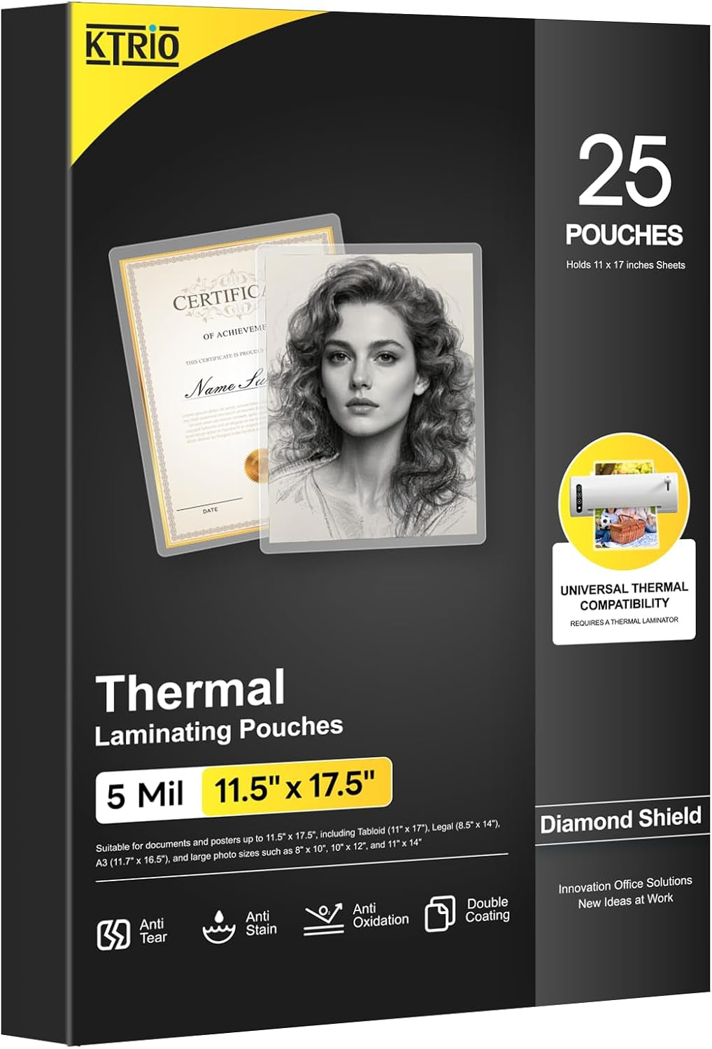 5 Mil Laminating Sheets, Hold 11 X 17 Inches Sheet, 25 Pack Thermal Laminating Pouches, 11.5 X 17.5” Laminate Sheets for Laminator, Clear Lamination Sheet Paper, Office School Home Supplies