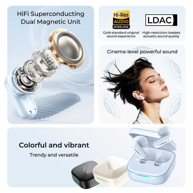 MINISO MS119 TWS True Wireless Earbuds Bluetooth Headphones, Bluetooth 6.0, 30H Long Playtime, IPX5 Water-Resistant, 2 Mics for Clear Calls, Deep Bass Sound Earphones