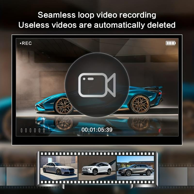 HD 1080P 3-Channel Dash Camera with Front inside Rear Recording, Night Vision Car DVR with 4-Inch Large Screen, Reversing Assist, Loop Recording, Parking Monitor, Accident Evidence Recorder, Built-In 32GB Memory for Safe Driving