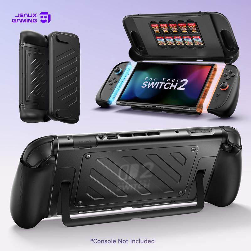 JSAUX Split Protective Case for Nintendo Switch 2, TPU Middle Frame & PC Front Cover, Non-Slip Ergonomic Grip, Storage for 10 Game Cards, Supports Stand Use, Shock Absorption & Anti-Scratch-Pc0114