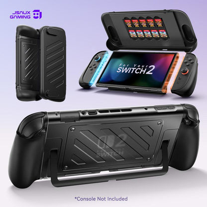 JSAUX Split Protective Case for Nintendo Switch 2, TPU Middle Frame & PC Front Cover, Non-Slip Ergonomic Grip, Storage for 10 Game Cards, Supports Stand Use, Shock Absorption & Anti-Scratch-Pc0114