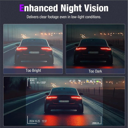HYRORA 4K Triple Dash Cam with Wifi Front inside Rear View Night Vision 24H Parking Monitor Car Driving Recorder HD Crystal-Clear Recording 2 Inch Display Free 32GB Card Holiday Haul Christmas