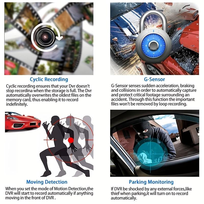 HD 1080P 3-Channel Dash Camera with Front inside Rear Recording, Night Vision Car DVR with 4-Inch Large Screen, Reversing Assist, Loop Recording, Parking Monitor, Accident Evidence Recorder, Built-In 32GB Memory for Safe Driving