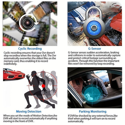 HD 1080P 3-Channel Dash Camera with Front inside Rear Recording, Night Vision Car DVR with 4-Inch Large Screen, Reversing Assist, Loop Recording, Parking Monitor, Accident Evidence Recorder, Built-In 32GB Memory for Safe Driving