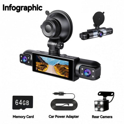 ONROAD AUTOTECH-4 Channel Car Dash Cam,1080P Car DVR with 64GB Memory Card，Car Video Surveillance with Night Vision，24/7Parking Mode Car DVR Hd Screen Front Rear Left and Right Dashcam