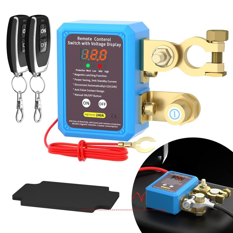 Eunik Dc 12V 240A Wireless Remote Battery Disconnect Switch, Two Key Operation for Cars, Quick Power Cut off Feature Smart