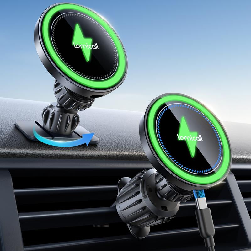 Lamicall 15W Magsafe Car Charger Mount – [2-In-1 Vent Clip & Dashboard Adhesive] Fast Wireless Magnetic Phone Holder for Iphone 16/15 Pro Max Adjustable #Tiktokshopblackfriday #Tiktokshopcybermonday