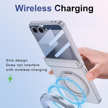 XIMAND for Samsung Galaxy Z Flip 7 Case with 360 Bracket Ring Holder Magnetic Hinge Protection & Built-In Front Screen Protector, Slim Texture Shockproof Case.