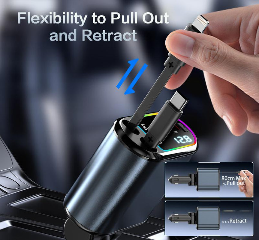 Retractable Car Charger Adapter for Iphone 17,4 in 1 Fast Charging Car Phone Charger,120W USB C Car Truck Accessories,Road Trip Essentials Gift for Men Women for Iphone 17 Pro Max/16/15/14/13/12,Galaxy