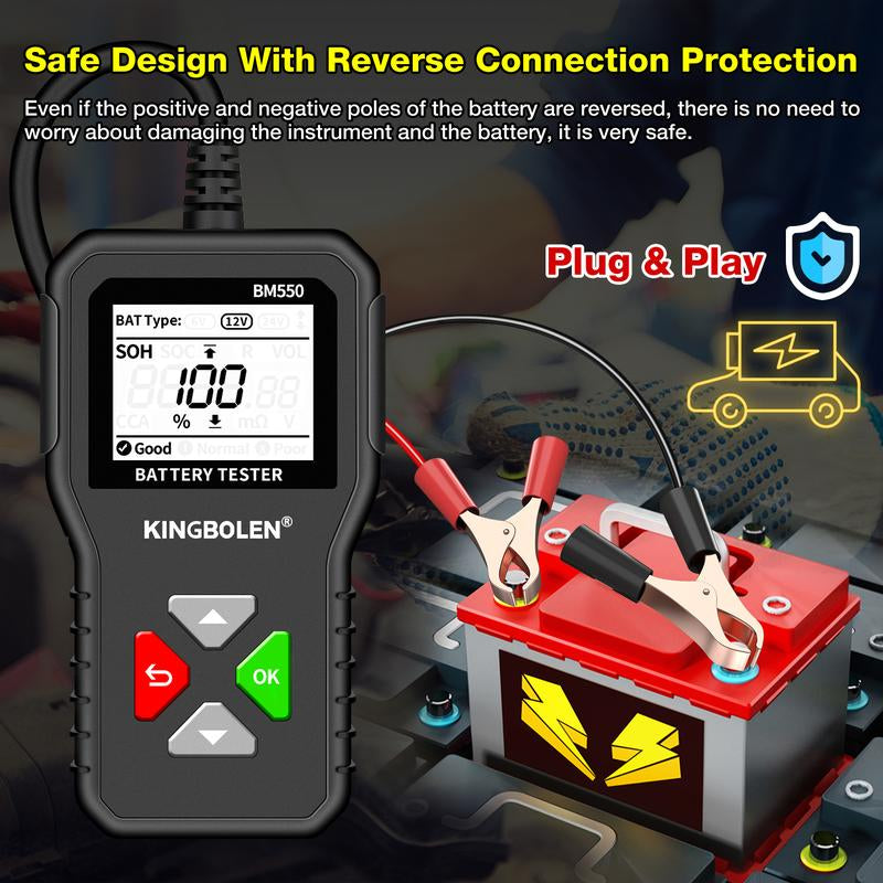KINGBOLEN BM550 Automotive Battery Tester 6V 12V 24V Car Truck Motorcycles Boats Vehicle Battery Analyzer 100-2000 CCA