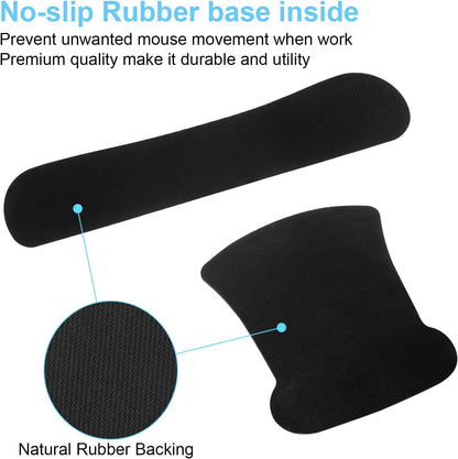 Ergonomic Mouse Pad with Wrist Rest Support and Keyboard Wrist Rest Pad Set,  Cute Wrist Pad with Non-Slip Rubber Base and Raised Memory Foam, Easy Typing & Pain Relief, Green Plants