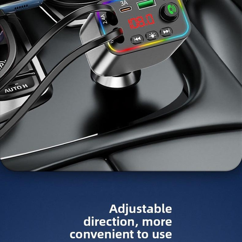 4-In-1 Retractable Car Charger: Dual USB Ports,Adjustable Frequency 87.5-108 Wireless Radio, Bluetooth Adapter& Charger,Mp3 Player (TF Card/Usb Supported) with Bluetooth-Compatible, 7-Color LED & Hands-Free Calling – Works with Iphone 11 to 15 Pro Max