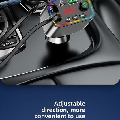 4-In-1 Retractable Car Charger: Dual USB Ports,Adjustable Frequency 87.5-108 Wireless Radio, Bluetooth Adapter& Charger,Mp3 Player (TF Card/Usb Supported) with Bluetooth-Compatible, 7-Color LED & Hands-Free Calling – Works with Iphone 11 to 15 Pro Max