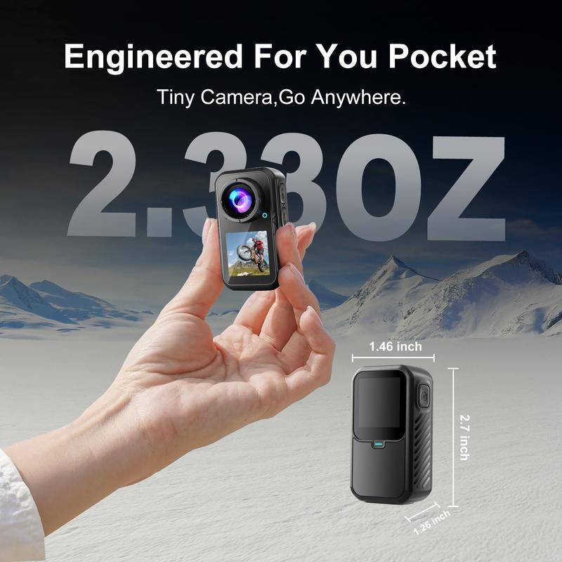NUISK 4K 60FPS 30MP Action Camera with Front LCD & Touch Rear Screens 128GB Waterproof Underwater Camera 5X Zoom Remote Control Wearable Body Cam