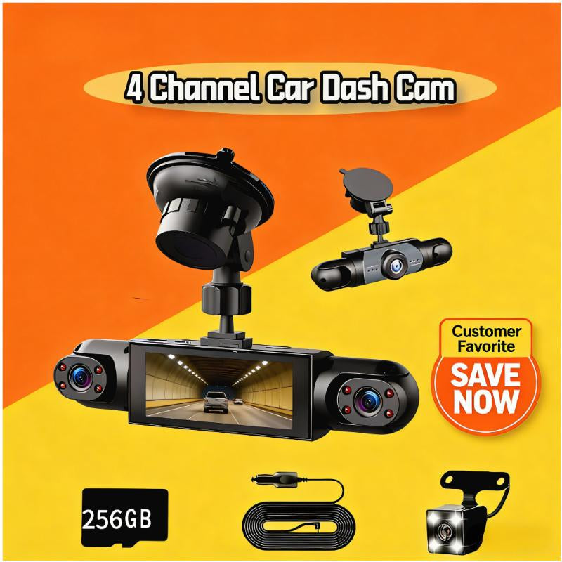 Multi-Channel Dashcam with Night Vision 4-Channel 1080P Recorder 256GB Memory Card Video Surveillance System Camera